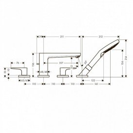 Змішувач Двохважеля на борт ванни з душем Hansgrohe колекція Metropol хром 32552000