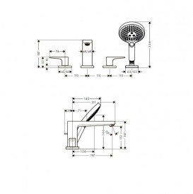 Смеситель двухрычажный на борт ванны с душем Hansgrohe коллекция Metropol хром 32553000