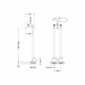 Смеситель двухвентильный Kraus Apollo напольный с ручным душем латунь золото KEF-16019G