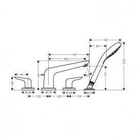 Смеситель двухвентильный на борт ванны с душем Hansgrohe коллекция Novus хром 71333000
