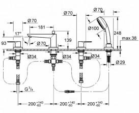 Змішувач двохвентильний на борт ванни з душем Grohe BauEdge латунь хром 2512000A