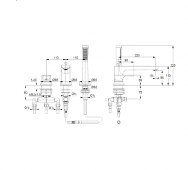Змішувач на борт ванни Kludi Zenta SL на 3 отвори з ручним душем хром 484480565