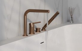 Смеситель на борт ванны Besco Zea однорычажный с душевым гарнитуром матовая медь BW-Z4-MS