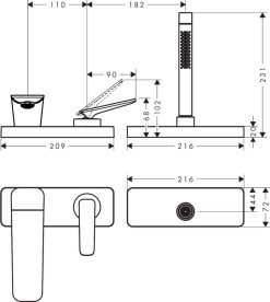 Смеситель на борт ванны Hansgrohe Axor Citterio C на 3 отверстия полированное золото 49430990