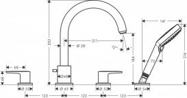 Змішувач на борт ванни Hansgrohe Vernis Blend на 4 отвори хром 71456000