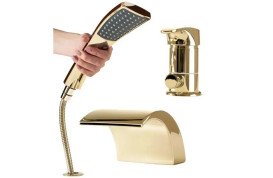 Смеситель на борт ванны Rea Riven однорычажный с душевым гарнитуром золото REA-B0497