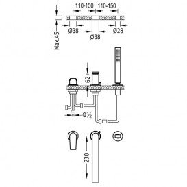 Змішувач на борт ванни Tres Project-Tres одноважільний вилив 230 мм хром 21116103