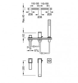 Смеситель на борт ванны Tres Slim colors с ручным душем золото 20216103OR