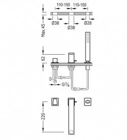 Змішувач на борт ванни Tres Slim-Tres з ручним душем хром 20216102