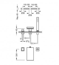 Смеситель на борт ванны Tres Slim-Tres с каскадным изливом и ручным душем хром 20266102