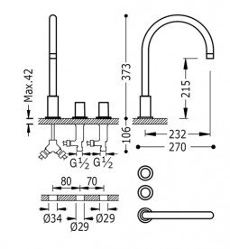 Змішувач на борт ванни Tres Study colors двухвентильний чорний метал 06110501KM