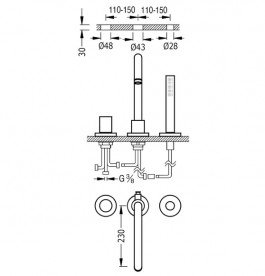 Смеситель на борт ванны Tres Study-Tres с ручным душем хром 26115001