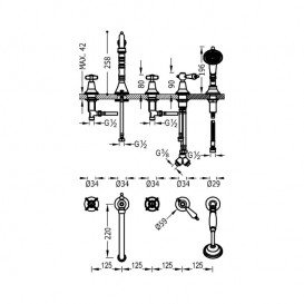 Смеситель на борт ванны Tres Tres-Сlasic с ручным душем золото 24214601OR