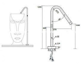 Смеситель напольный для раковины Kerasan Artwork однорычажный нержавеющая сталь сатинированная 756198