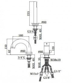 Смеситель однорычажный на борт ванны с душем Paffoni Light хром LIG 040 L CR