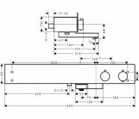 Смеситель с термостатом двухвентильный для ванны Hansgrohe коллекция ShowerTablet белый/хром 13109400