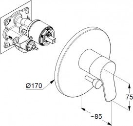 Смеситель встраиваемый для ванны и душа Kludi Pure&Easy внешняя часть  однорычажный  хром  376500565