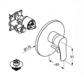 Смеситель встраиваемый для ванны Kludi TERCIO внешняя часть однорычажный хром 386510575