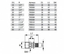 Соединение прямое Tece TECEflex с ниппелем 16xR 1/2 латунь 705502