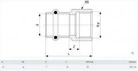 Соединительный элемент Viega Prestabo 1112 15хRp3/4 нелегированная сталь 642143