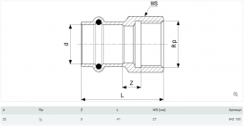 З'єднувальний елемент Viega Prestabo 1112 22хRp1/2 нелегована сталь 642150