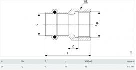 Соединительный элемент Viega Prestabo 1112 28хRp3/4 нелегированная сталь 642181