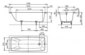 Стальная ванна Kaldewei Cayono 170x75 см mod 750 с покрытием Easy-Clean 275000013001