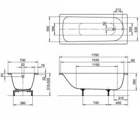 Стальная ванна Kaldewei Eurowa 170х70 см mod 312 белый 119812030001