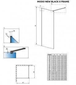Стінка душова Radaway Modo New Black II Frame 100 чорний / прозоре скло 389104-54-56