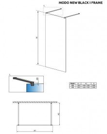 Стенка душевая Radaway Modo New Black I Frame 130 чёрный/прозрачное стекло 388134-54-58