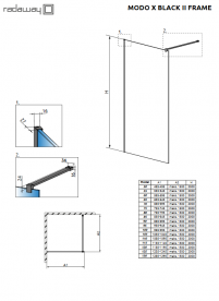 Стенка душевая Radaway Modo X II Black Frame Walk-in 50 см черный/стекло Frame 389254-54-56