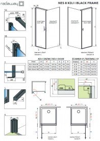 Стінка душова Radaway Nes 8 Black KDJ I Frame S1 70 см чорний/скло Frame 10089070-54-56