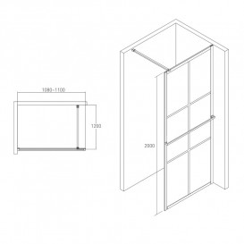 Стінка душова Volle Malla Negra Walk-In 110 см чорний матовий/прозоре скло 18-08-110black set