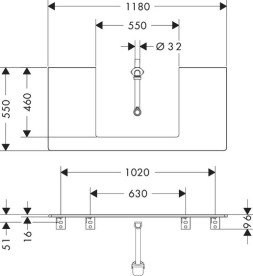 Стільниця Hansgrohe Xelu Q 118х55 см з вирізом під раковину 60 см ДСП білий глянцевий 54111050
