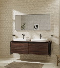 Стільниця Hansgrohe Xelu Q 156х55 см з 2 вирізами під раковину 60 см ДСП темний горіх 54112630