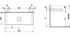 Столешница Laufen Case 1191х520х80 мм с вырезом в центре МДФ светлый дуб H4051410755191