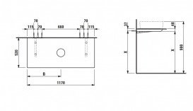 Столешница Laufen Space 117х52 см с вырезом по центру HPL темный вяз H4110031601031