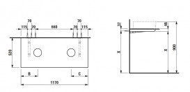 Столешница Laufen Space 117х52 см с вырезом слева и справа HPL светлый орех H4110041601011