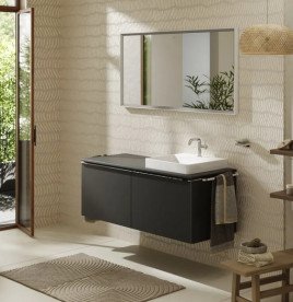 Стільниця Hansgrohe Xelu Q 136х55 см виріз праворуч під раковину 50 см ДСП матовый серый 54098910