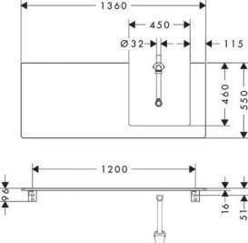 Стільниця Hansgrohe Xelu Q 136х55 см виріз праворуч під раковину 50 см ДСП матовый серый 54098910