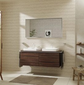 Столешница Hansgrohe Xelu Q 136х55 см с 2 вырезами под раковину 50 см ДСП темный орех 54099630