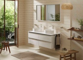 Столешница под раковину Hansgrohe Xelu Q 136х55 см с 2 вырезами ДСП белый глянцевый 54118050