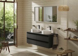 Столешница под раковину Hansgrohe Xelu Q 136х55 см с 2 вырезами ДСП матовый серый 54118910