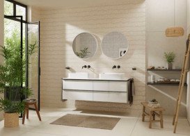 Стільниця під раковину Hansgrohe Xelu Q 156х55 см з 2 вирізами ДСП білий глянсовий 54119050