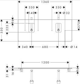 Стільниця під раковину Hansgrohe Xelu Q 136х55 з 2 вирізами ДСП білий глянсовий 54125050