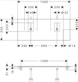Столешница под раковину Hansgrohe Xelu Q 136х55 с 2 вырезами ДСП натуральный дуб 54125230