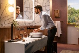 Стільниця під раковину Hansgrohe Xevolos E 137х55 з вирізом праворуч МДФ пісочний матовий бежевий 54334780