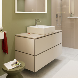 Стільниця під раковину Hansgrohe Xilesa E 118х55 з вирізом по центру ДСП пісочно-бежевий матовий 54271780