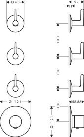 Термостат для душа Hansgrohe Axor One встраиваемый 3 потребителя матовая бронза 48723140