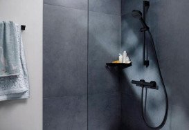 Термостат для душу Hansgrohe Ecostat Fine із душовим набором Pulsify Select S EcoSmart чорний матовий 24262670